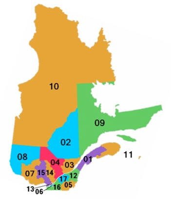 Quebec map of regions